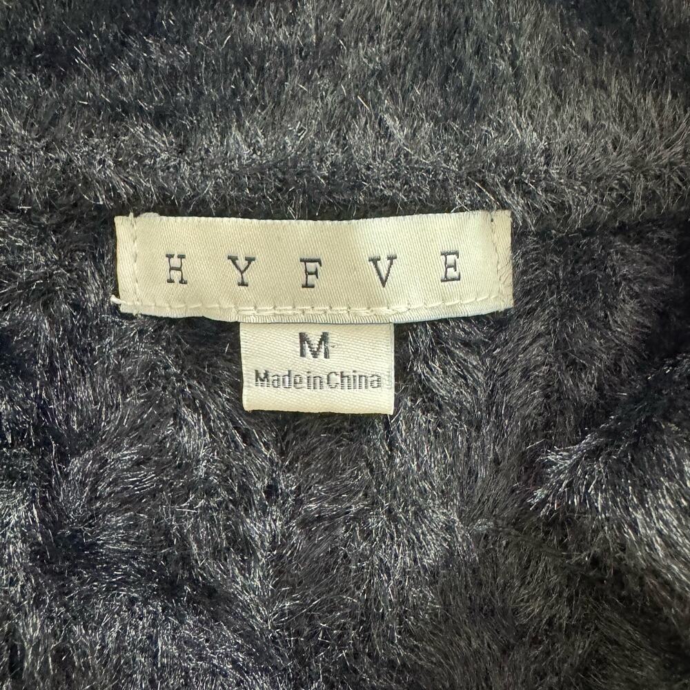 Hyfve Fuzzy Cropped Cardigan Womens M Black Tie Front Soft Cozy Sweater - Picture 2 of 5